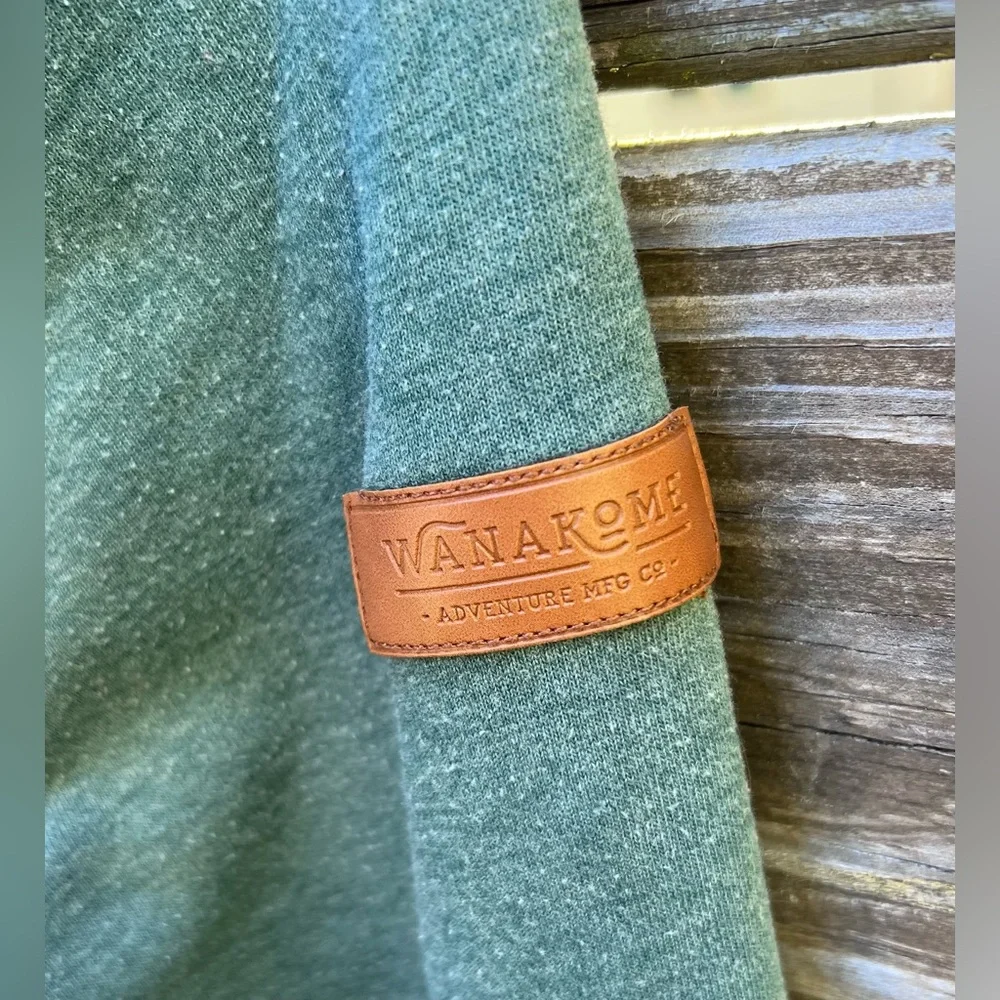 Wanakome Teal Pullover Sweatshirt Cowl Neck Brown Accents Rope Drawstring Pocket - Picture 8 of 8